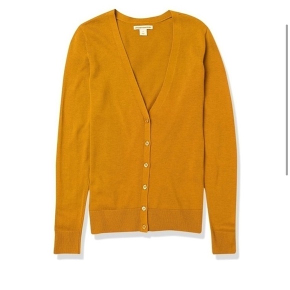 Nwt AMAZON Essentials Knit Cardigan Yellow V Neck Basic Button Up Sweater - Picture 3 of 14